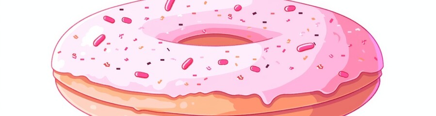 Vector Flat Illustration of a Pink Doughnut with Sprinkles, Isolated on White Background 