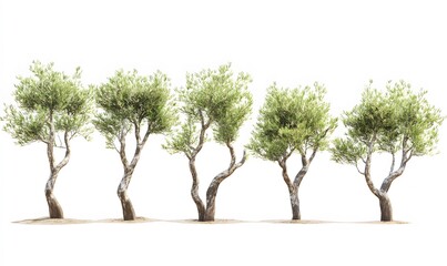 Fototapeta premium set 6 tree isolated on a white background,Image clean simple background,generation AI