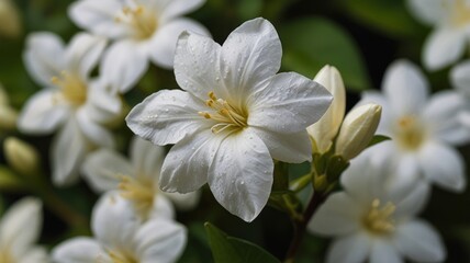 Fototapeta premium Close-up of delicate white flowers with dew drops.