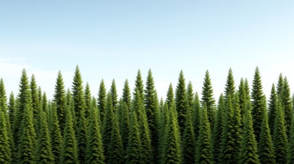 Fototapeta premium Lush green coniferous forest under a clear blue sky.