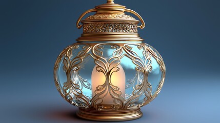 Ornate gold lantern, studio shot, decorative glass, light, artistic