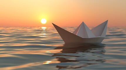 Paper boat sunset ocean hope dreams travel.