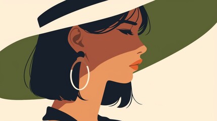 lose-Up Portrait of a Woman with White Hat and Green Brim, Painted with Fluid Brushwork