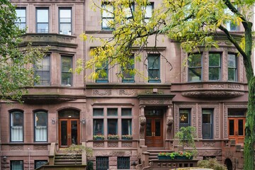 Elegant old New York brownstone townhouses