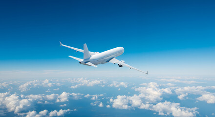 Obraz premium Airplane Flying Above Clouds, High-Altitude Flight View