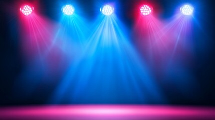 Colorful stage lights illuminating a dark backdrop for performances.