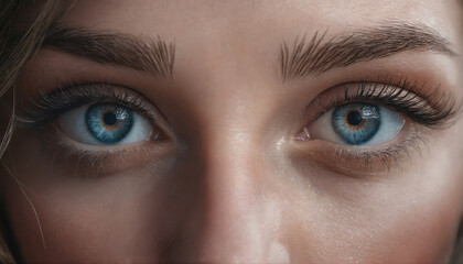 Obraz premium Close-up view highlighting striking blue eyes with long lashes and defined brows capturing intense gaze and emotion