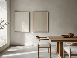 A white framed picture hangs on the wall