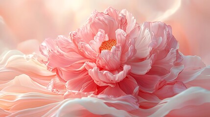 Fototapeta premium Soft pink peony on flowing fabric; beautiful, elegant floral still life; perfect for advertising or packaging