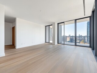 Obraz premium A large open living room with a view of the city