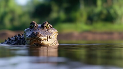 Fototapeta premium A close-up of a crocodile emerging from the water.