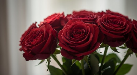 Fototapeta premium Romantic Red Roses Bouquet Closeup, Valentine's Day Flowers