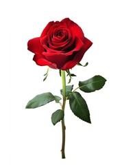 Naklejka premium Single Red Rose on White Background - Perfect for Romantic, Botanical, Nature, and Floral Themed Designs