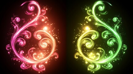 Glowing Floral Designs in Pink and Green Hues