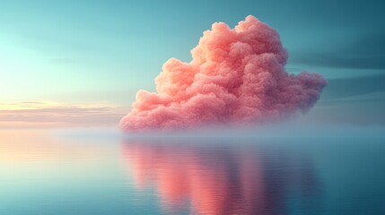 Pink cloud formation over calm water at sunrise.