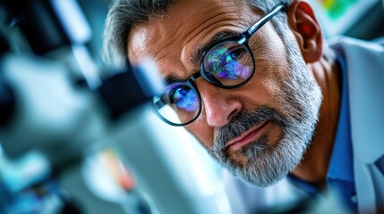 This image features a senior optometrist thoughtfully analyzing data using advanced gear, underscoring the critical role of experience and technology in modern vision care.