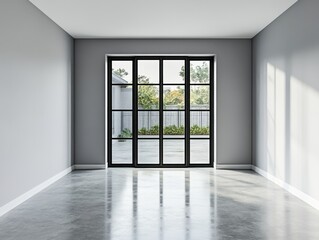 Obraz premium A large room with a black door and a window