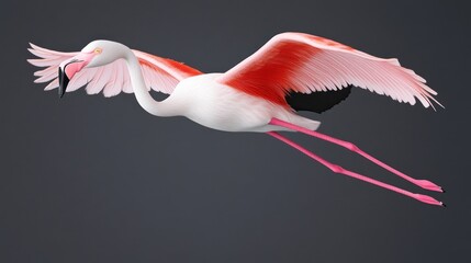 A stylized flamingo in flight with vibrant pink and white feathers.
