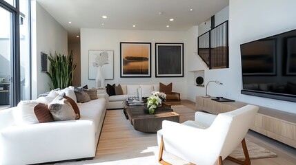 Fototapeta premium Modern Living Room Interior Design: Luxurious and Serene Space