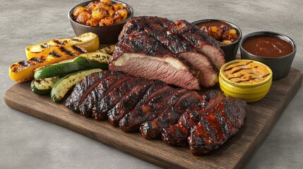 Grilled meat platter with sides, showcasing a hearty meal.