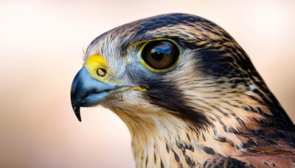 Fototapeta premium Close-Up of a Falcon, Capturing Its Sharp Beak and Powerful Gaze