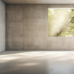 Fototapeta premium Concrete Room with Tree Window View