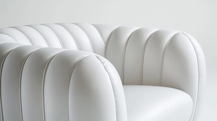 Fototapeta premium Close-up of a white, ribbed, modern armchair.