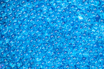 Blue hydrogel balls close up 