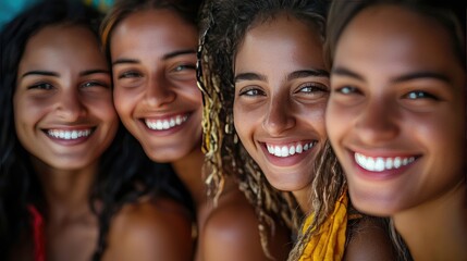 Four Smiling Women Displaying Radiant Beauty and Friendship