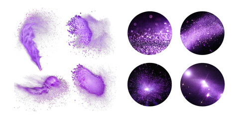Purple Particle Effects for Creative Projects, png collection isolated on transparent background
