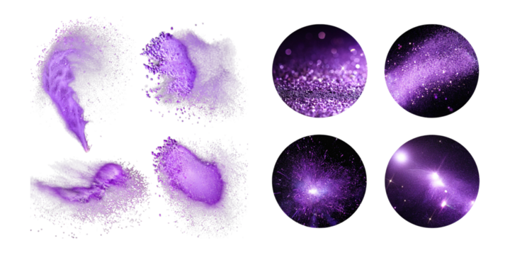 Purple Particle Effects for Creative Projects, png collection isolated on transparent background