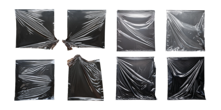 Plastic vinyl wrap with wrinkles and overlay effect, set collection, mega bundle, isolated on transparent background