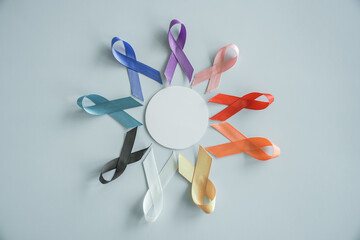 Colorful ribbons, world cancer day, World Autism Awareness Day concept