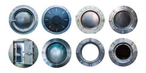 Industrial Metal Portholes and Access Panels, set collection, mega bundle, isolated on transparent background