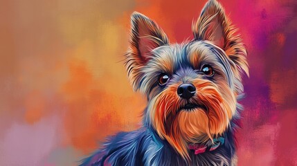 Naklejka premium Colorful portrait of a curious Yorkie.