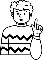 Doodle Boy Character Showing Pointing Finger Up