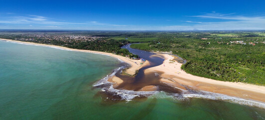 Vista aérea de Caraíva, Bahia, Brasil.