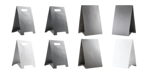 Metallic signboards in various angles isolated on transparent background