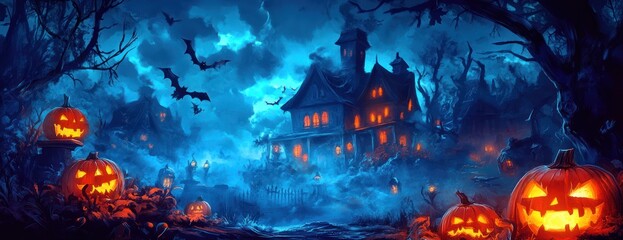 Obraz premium Haunted Mansion on a Spooky Halloween Night