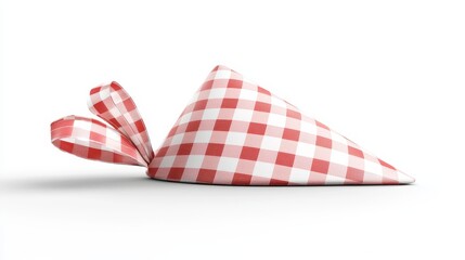 Obraz premium A festive red and white checkered party hat isolated on a clean white background, bold and vibrant design, with sharp edges and realistic texture