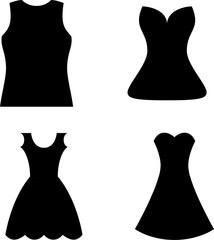 Woman dress icon. Black women dress icon set. Glyph wedding dress collection. Skirt icon. Vector illustration.