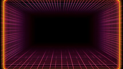 Retro Neon Grid Room Digital Abstract Art