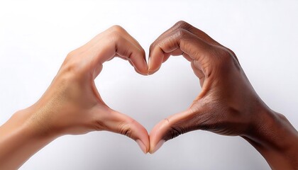 Fototapeta premium Two hands form a heart shape against a white background, symbolizing love and affection.