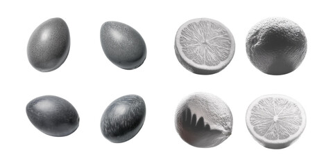 Fresh Lemons and Bowls with Shadows, set collection, mega bundle, isolated on transparent background