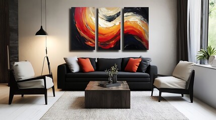 Abstract Triptych Canvas Art in Modern Living Room