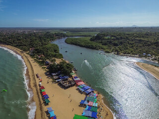 Vista aérea de Caraíva, Bahia, Brasil.