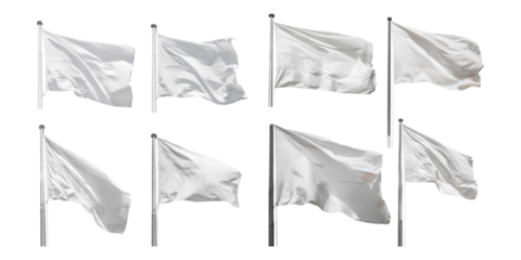 Collection of White Flags on Poles for Various Uses