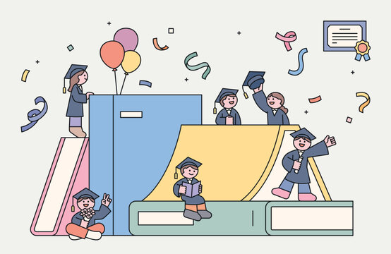 graduation celebration scene, colorful, flat style clip art preview