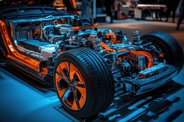 Fototapeta premium Cutaway View of an Electric Car