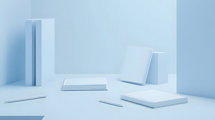 Minimalist Blue Room Displaying Blank Stationery Items
